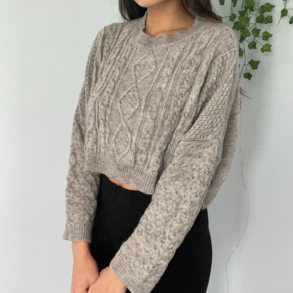 Grey Cropped Knit Sweater